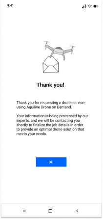 Request accepted message for Aquiline Drones On-Demand App